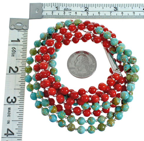 Turquoise Coral 3-Strand Sterling Silver Bead Necklace RX115206